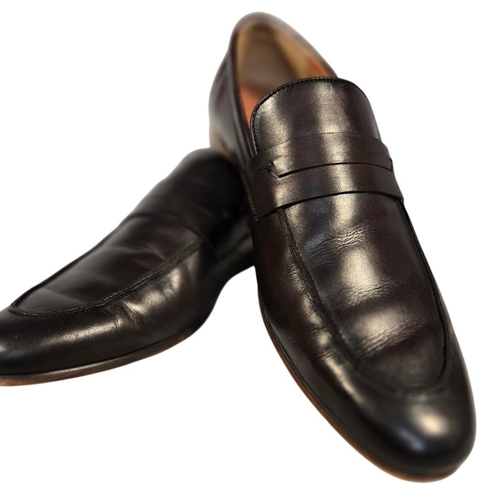 Perry Ellis Mens Dark Brown Leather Penny Loafers Dress Shoes Size 10
